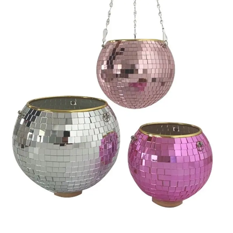 Disco Mirror Ball Hanging Flower Planter Pot Garden Decor