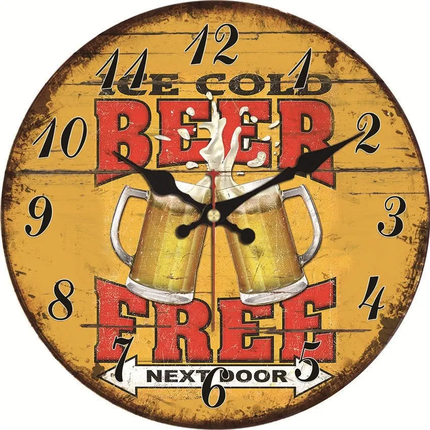 Ice Cold Beer Free Next Door Novelty Vintage Wall Clock, 15/30/34/40cm