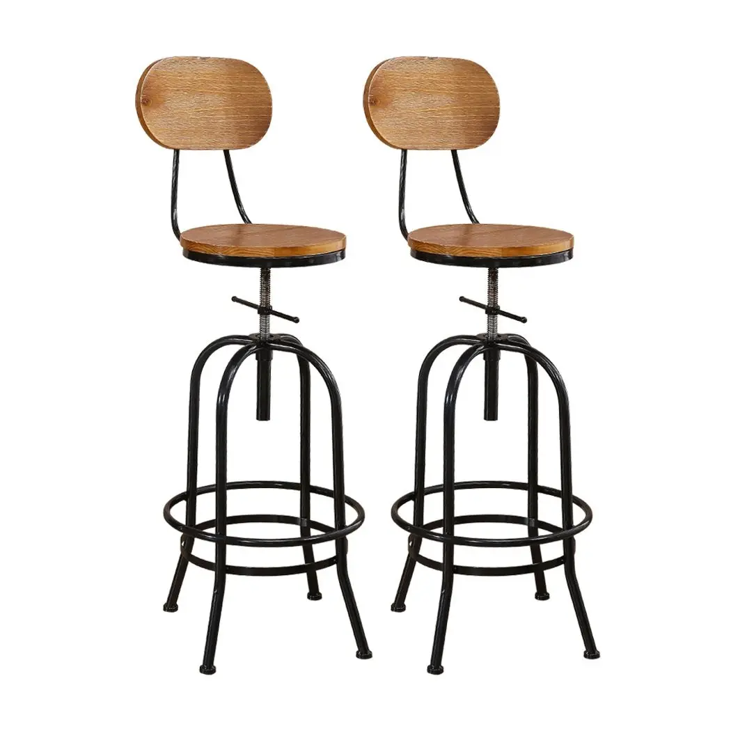 Levede 2x Bar Stools Industrial Kitchen Stool Wooden Barstools Swivel Vintage