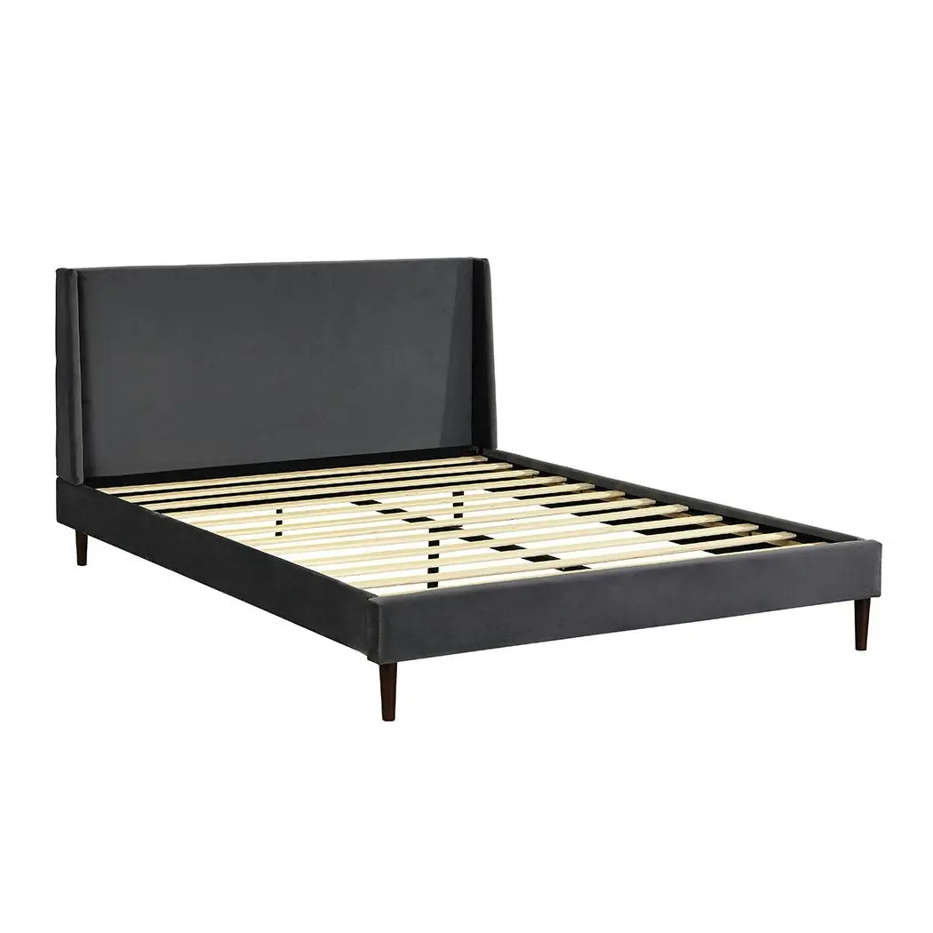 Levede Velvet Bed Frame Double Size Mattress Base Platform Wooden Headboard Grey