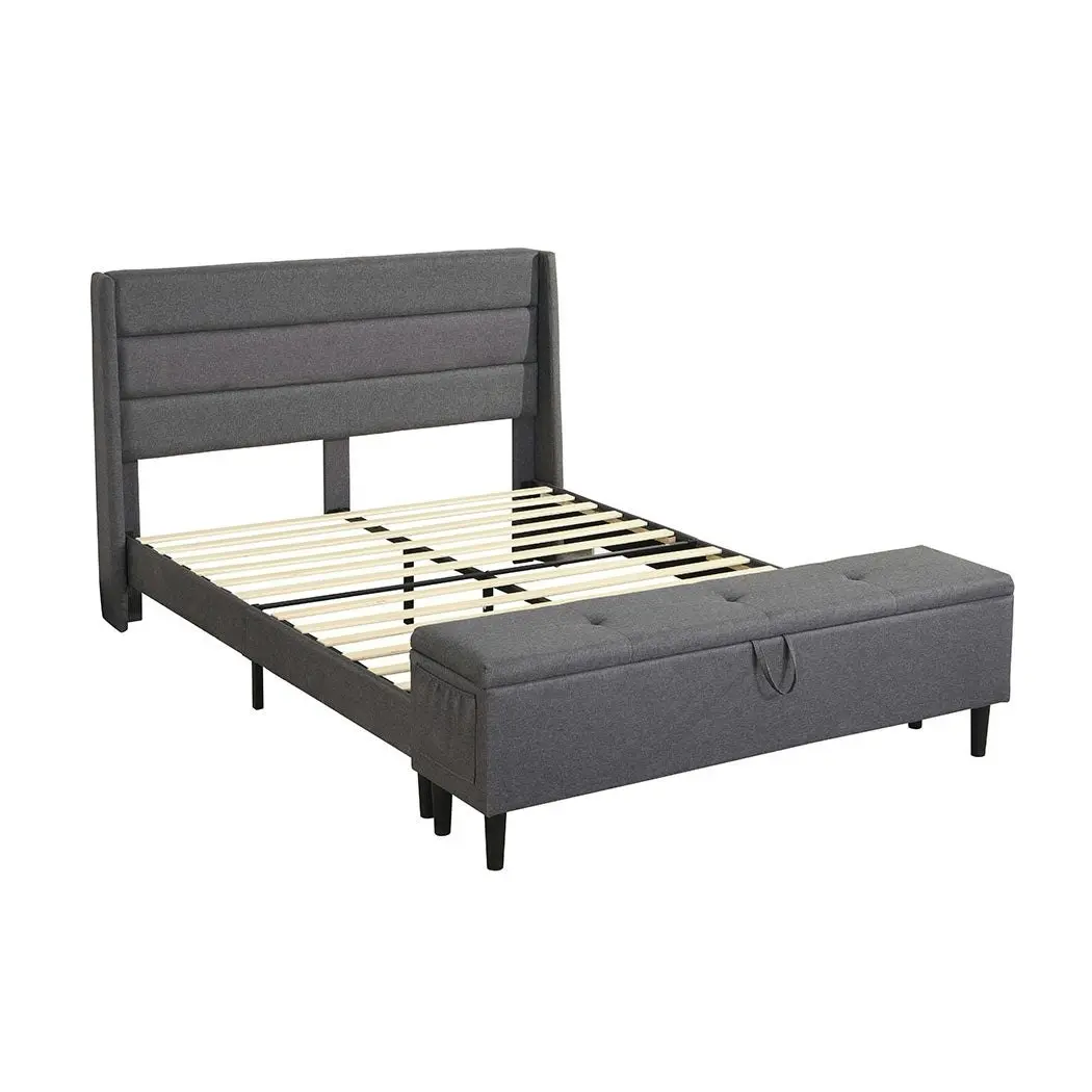 Levede Queen Storage Bed Frame Ottoman Fabric Mattress Base Wooden Platform