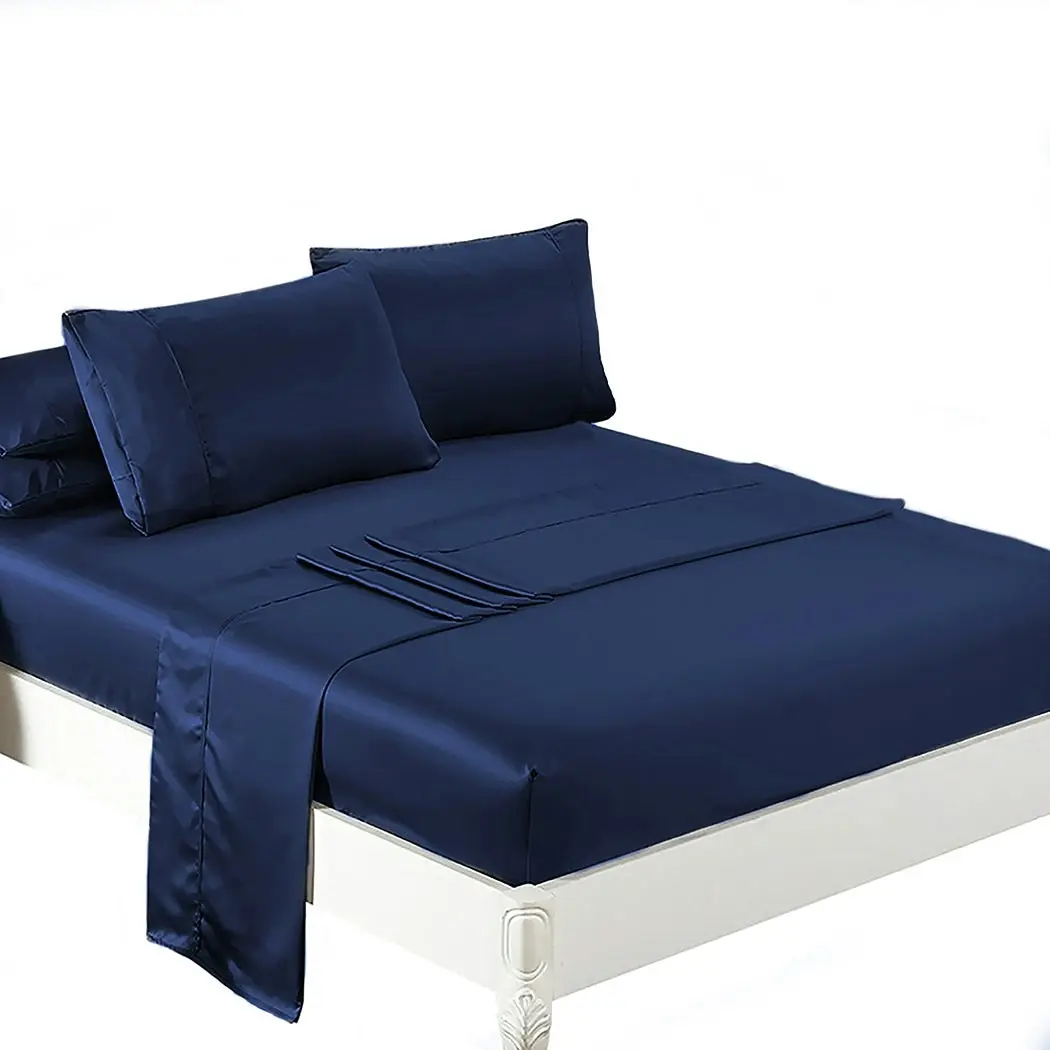 Dreamz Silky Satin Sheets Fitted Bed Sheet Pillowcases Summer King Single Blue