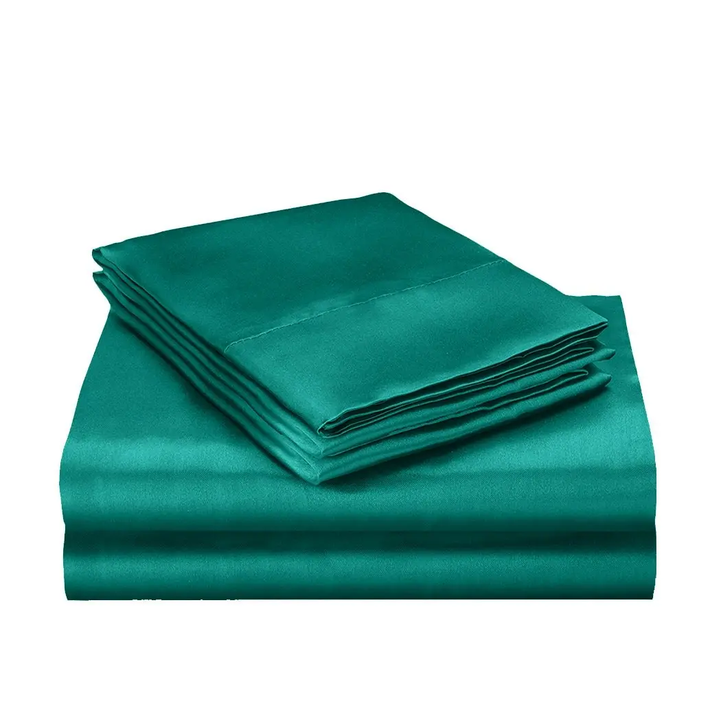 Dreamz Silk Satin Quilt Duvet Cover Set in Single Size in Teal Colour