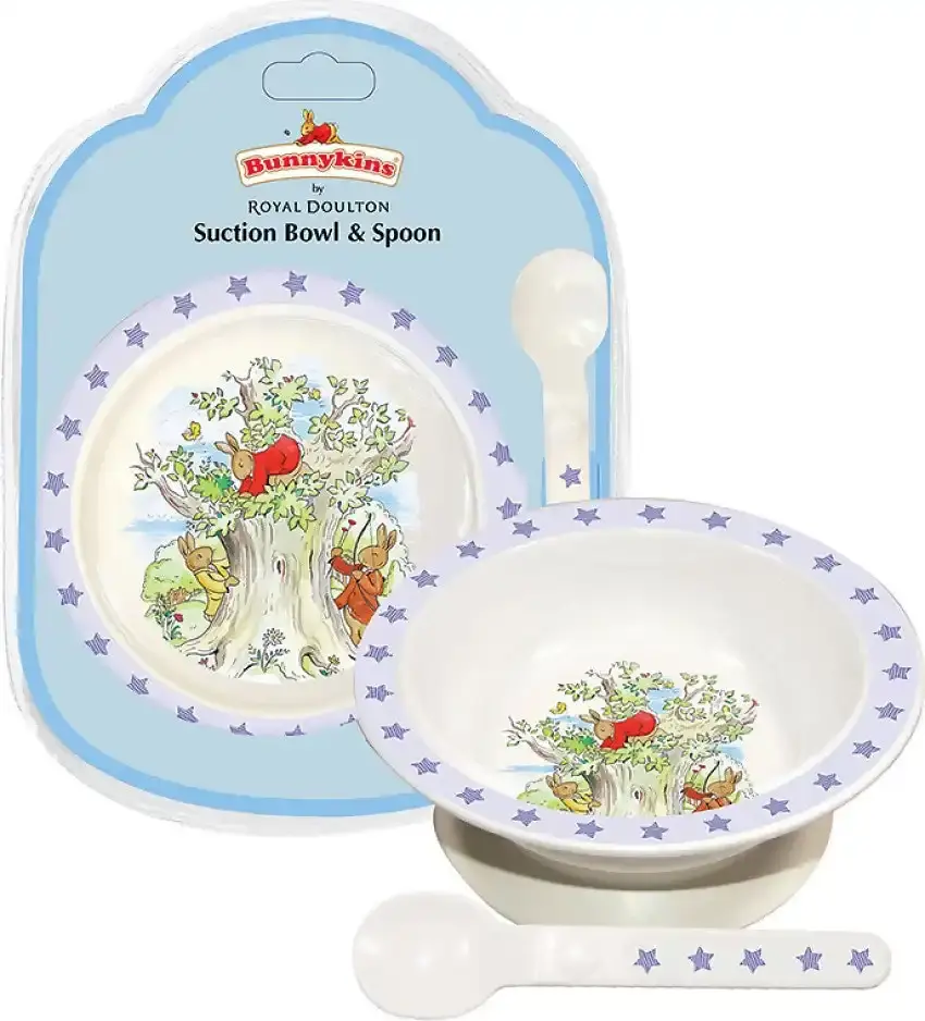 U Games - Bunnykins Suction Bowl & Spoon – Shining Stars Design Blue By Royal Doulton