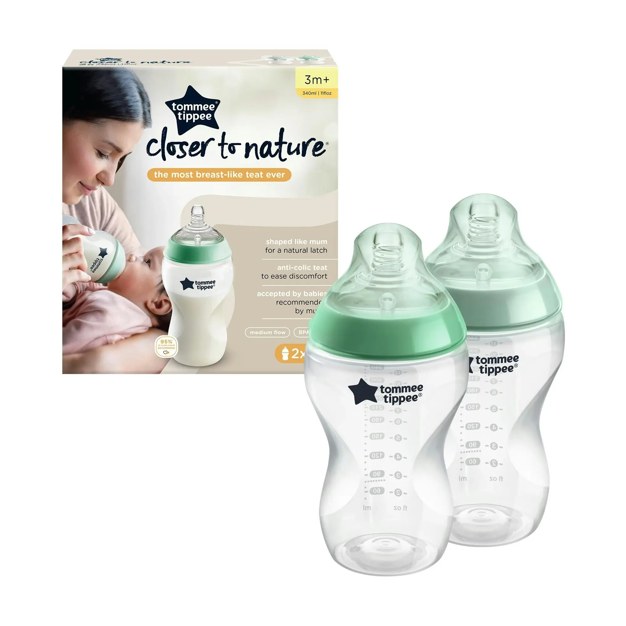 Tommee Tippee Closer To Nature Bottle 340ml 2 Pack