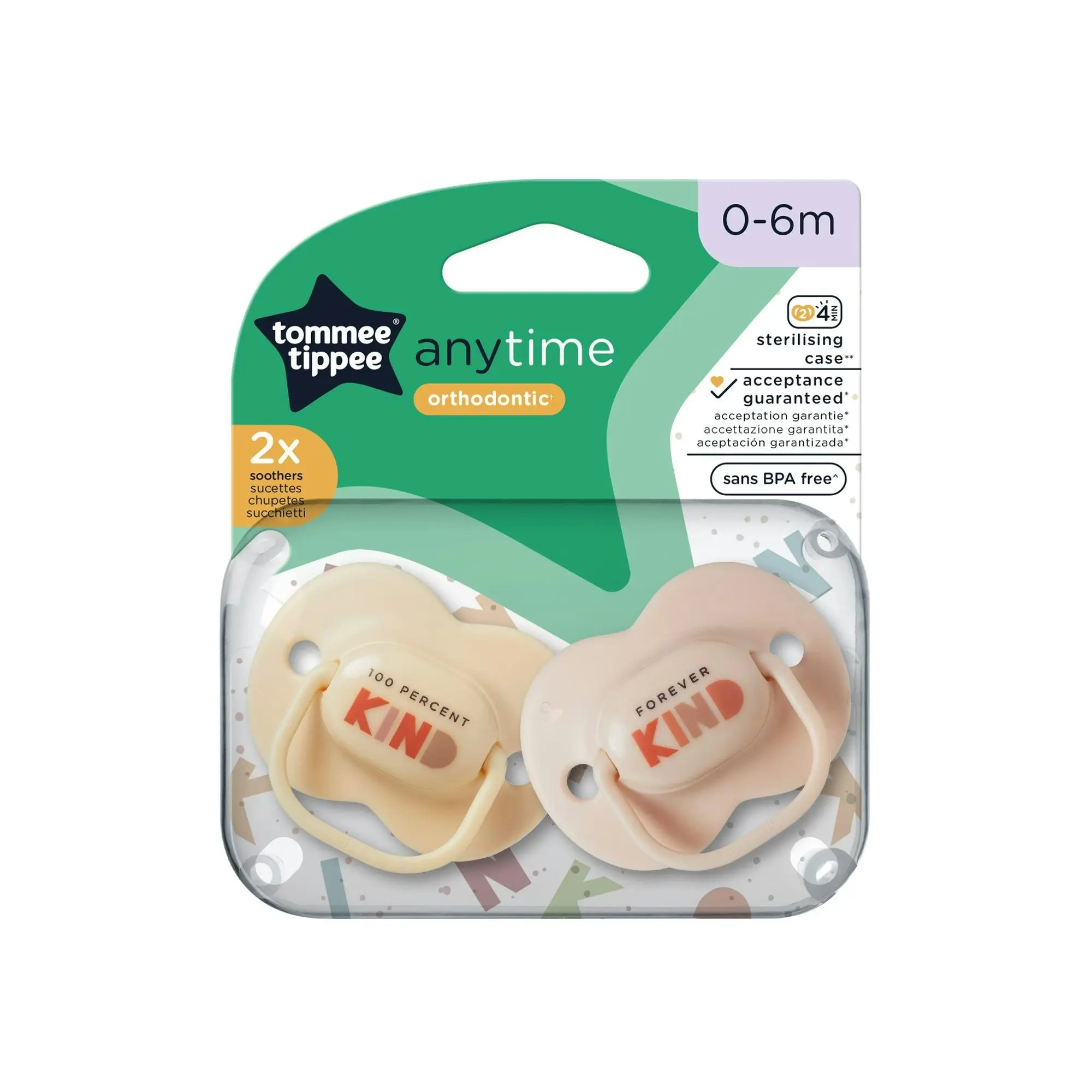 Tommee Tippee Closer To Nature Any Time Soother 0-6 Months 2 Pack Assorted