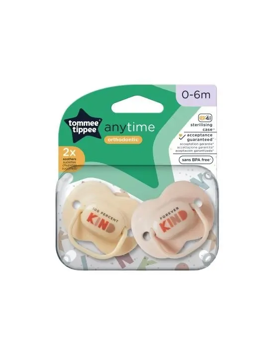 Tommee Tippee Closer To Nature Any Time Soother 0-6 Months 2 Pack Assorted