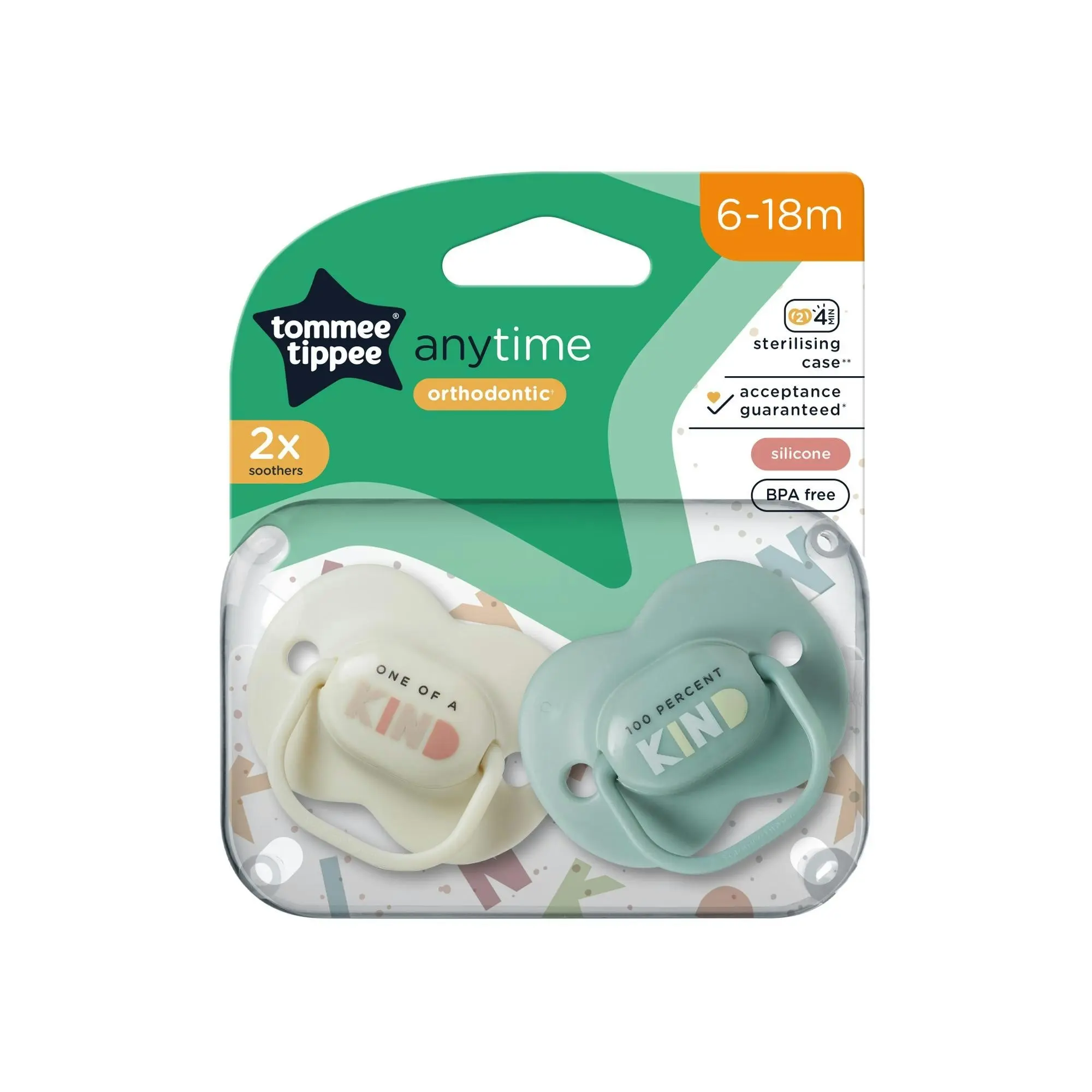 Tommee Tippee Closer To Nature Any Time Soother 6-18 Months 2 Pack Assorted