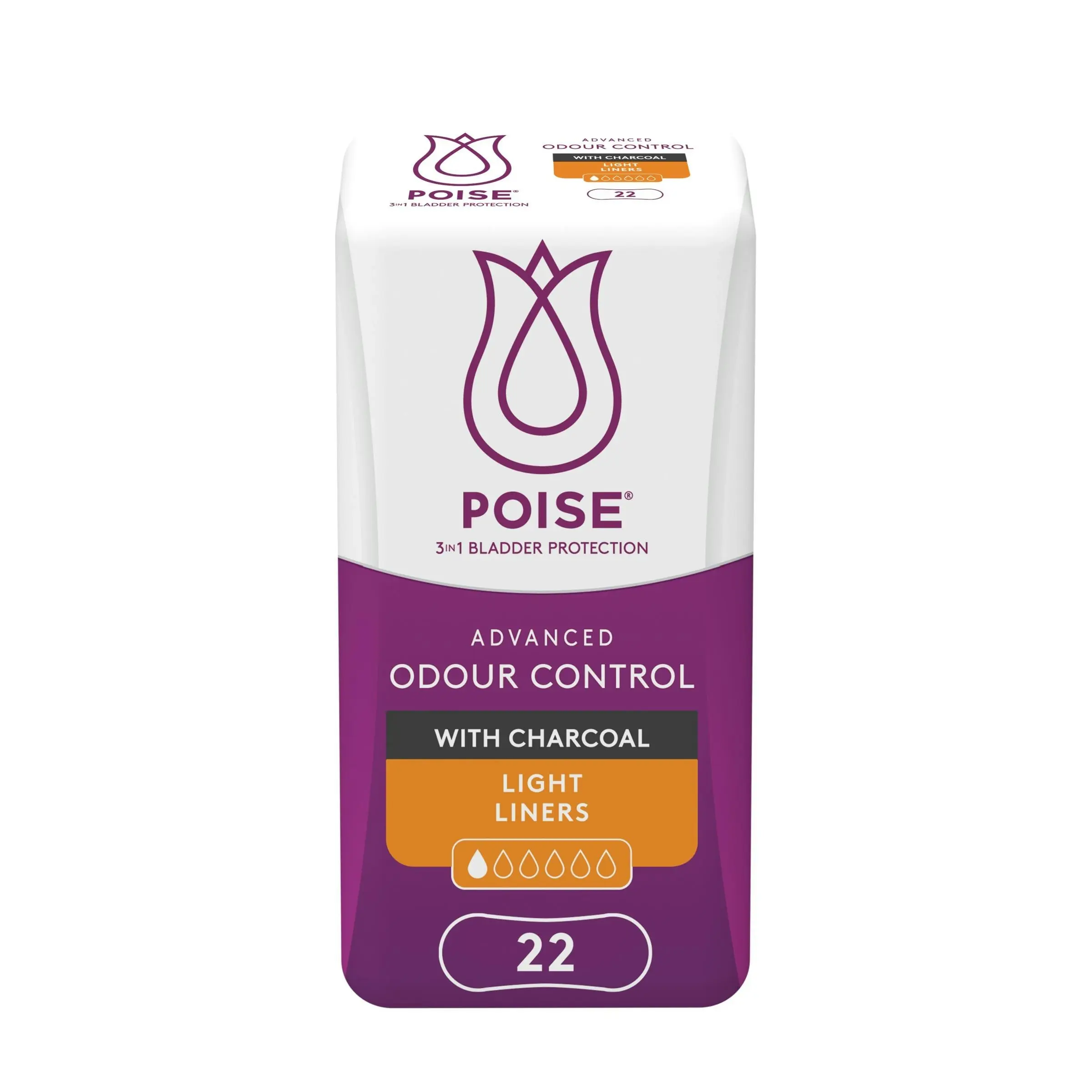 Poise Charcoal Light Liner 22 Pack