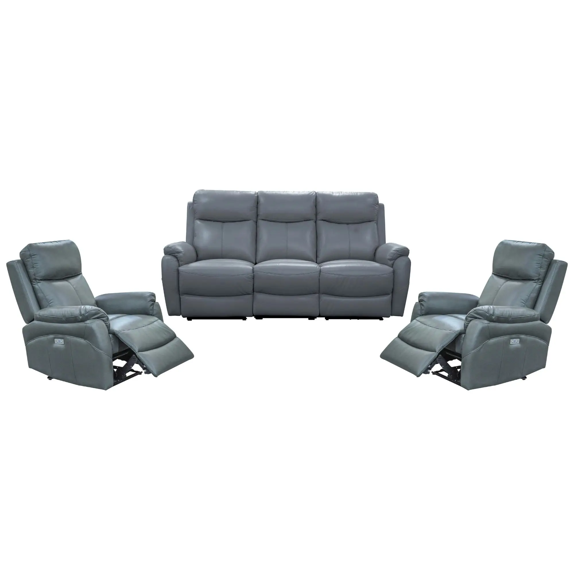 Berkeley 3+1+1 Electric Leather Recliner Sofa Set Gunmetal