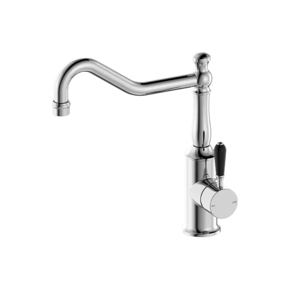 Nero York Kitchen Mixer Hook Spout with Black Porcelain Lever Chrome NR69210703CH