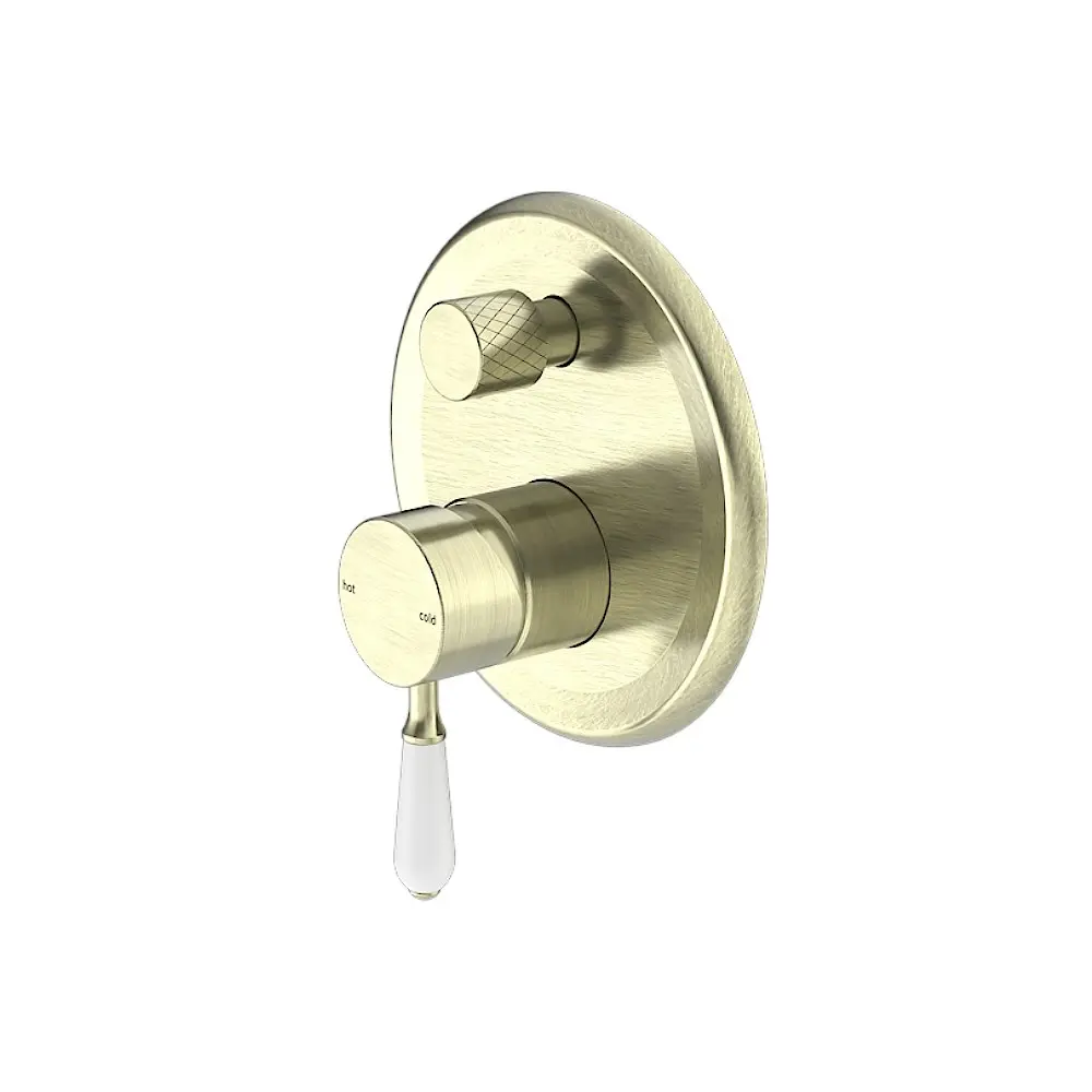 Nero York Shower Mixer with Diverter with White Porcelain Lever Aged Brass NR692109a01AB