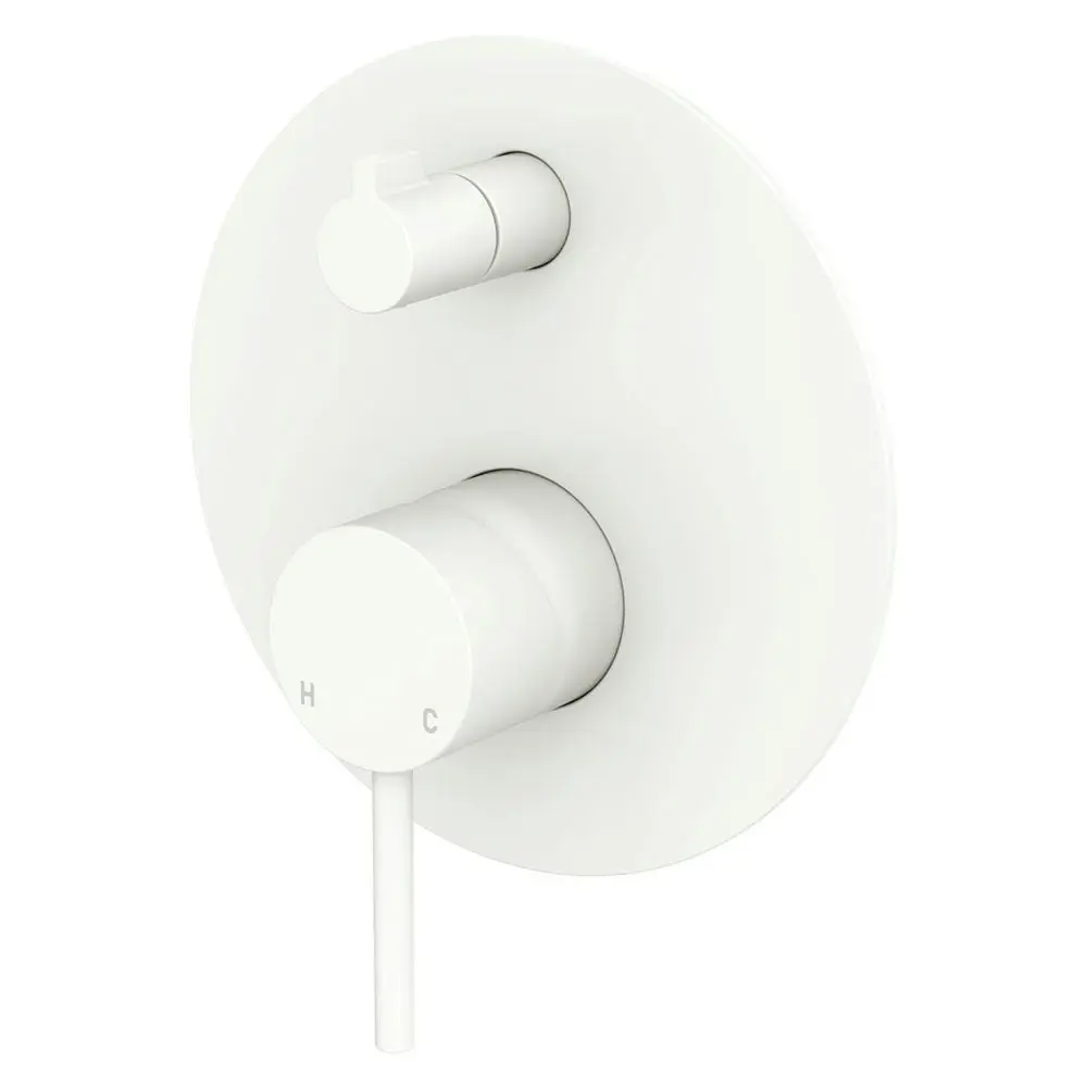 Fienza Kaya Wall Diverter Mixer Large Round Plate Matte White 228102MW