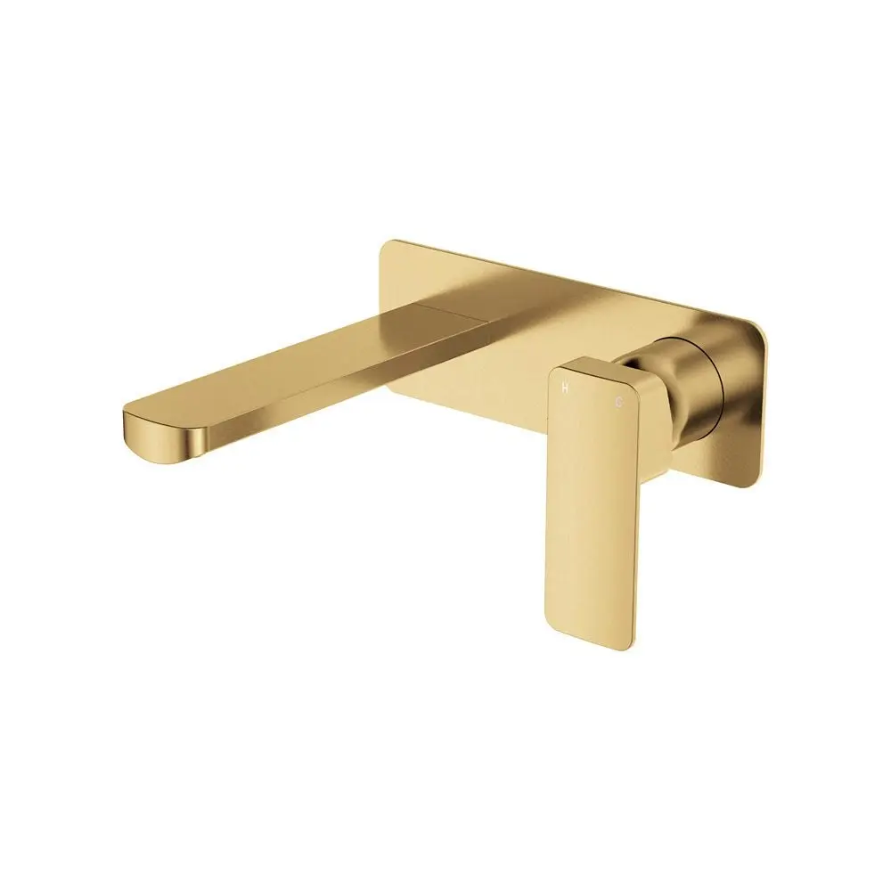 Fienza Tono Basin/Bath Wall Mixer 160 mm Outlet Set Large Square Plates Urban Brass 233106UB