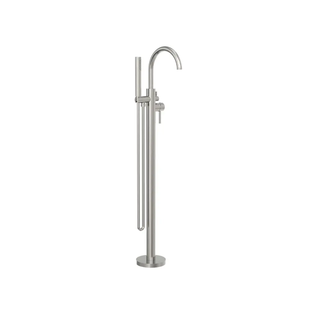 Nero Round Floormount Mixer With Handshower Brushed Nickel NR210903aBN