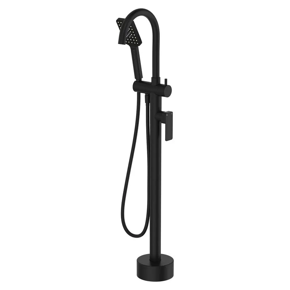 Fienza Tono Floor Mounted Bath Mixer with Hand Shower Matte Black 233113B