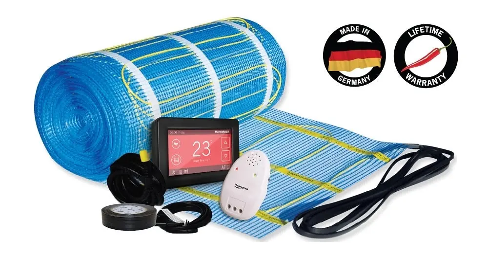 Thermogroup Thermonet EZ 150W/m² Self Adhesive 4x0.5m - 2.0m² 300Watts Floor Heating Kit Including Black 5246 Dual Thermostat 111504TDB