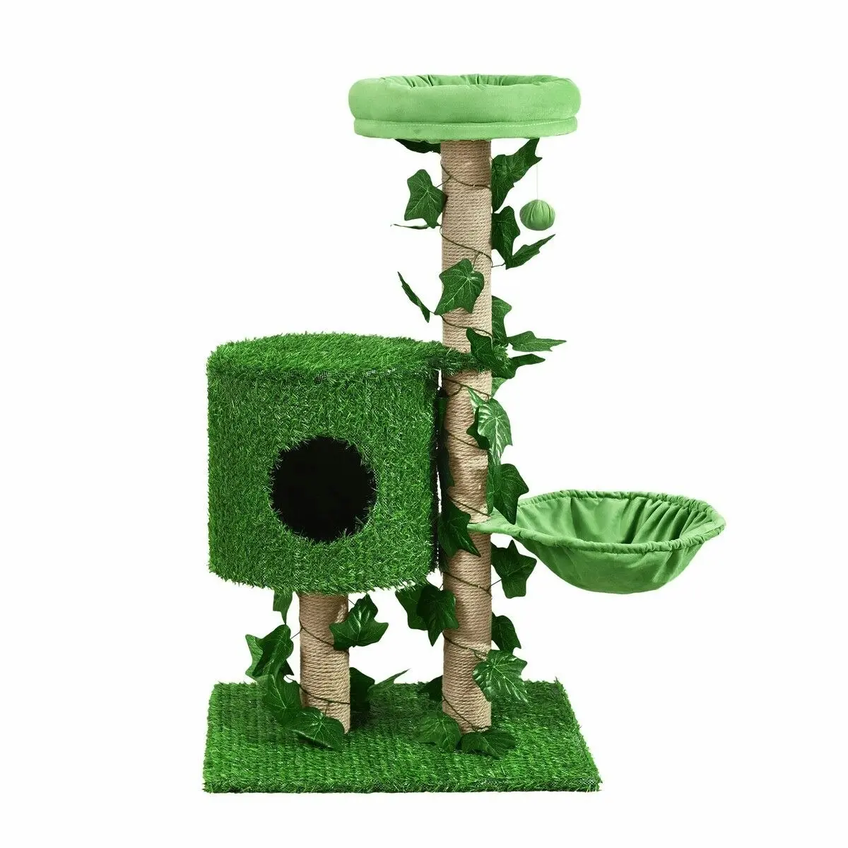 Pet Scene 90cm Cat Tree Tower Kitten Sisal Scratching Post House Stand Activity Centre Cave Scratcher Condo Artificial Grass Gym Furniture Hammock Perch