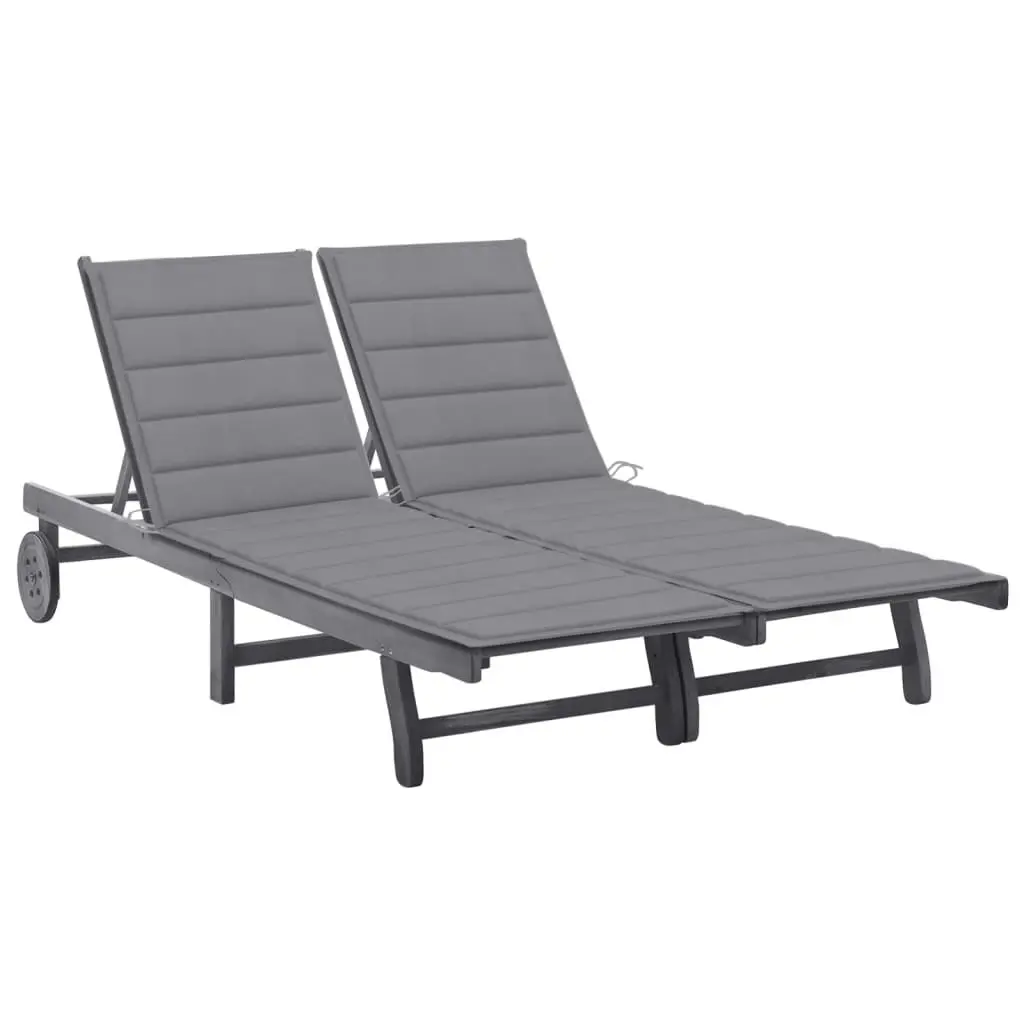 2-Person Garden Sun Lounger with Cushion Grey Solid Acacia Wood 3061390