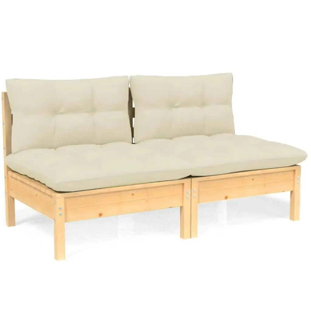 2-Seater Garden Sofa with Cream Cushions Solid Wood Pine 3095992