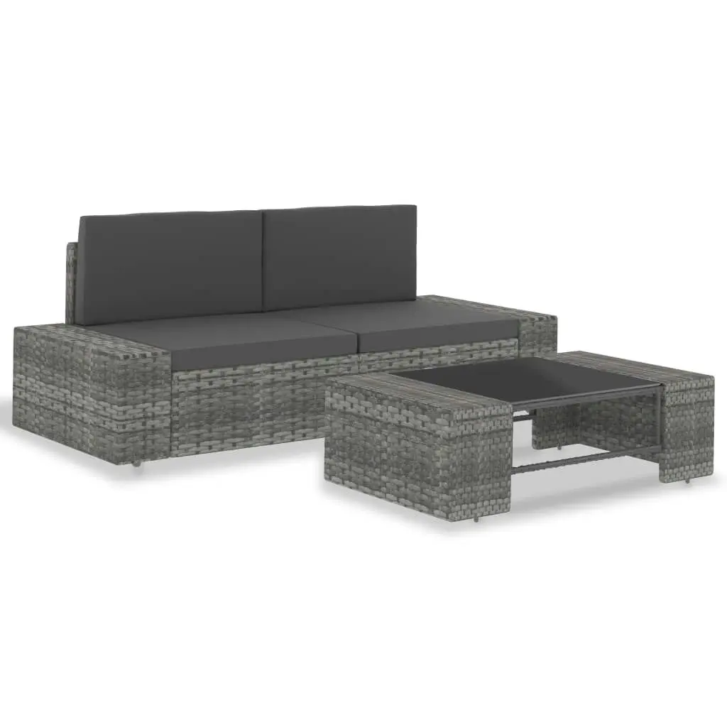 3 Piece Garden Lounge Set Poly Rattan Grey 49527