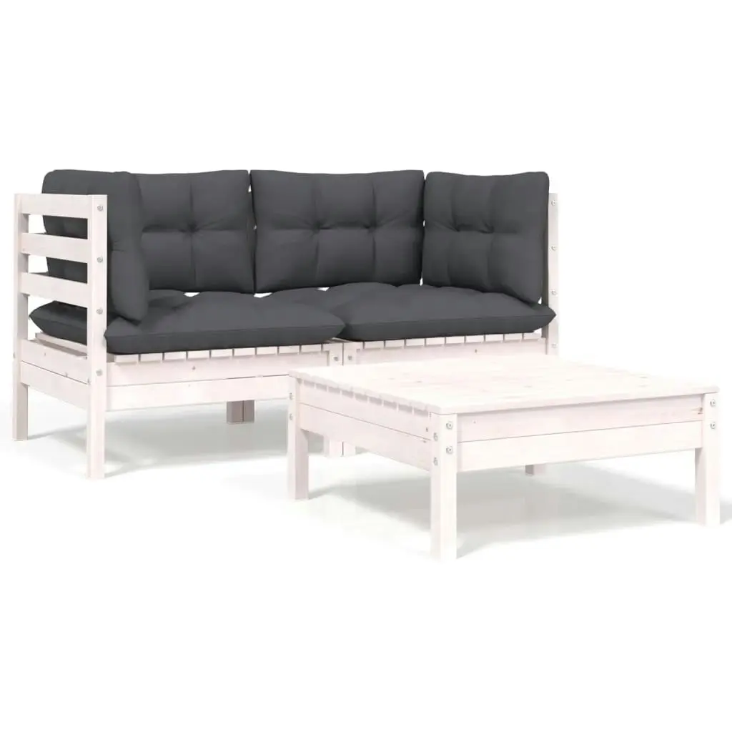 3 Piece Garden Lounge Set with Cushions White Solid Pinewood 806677