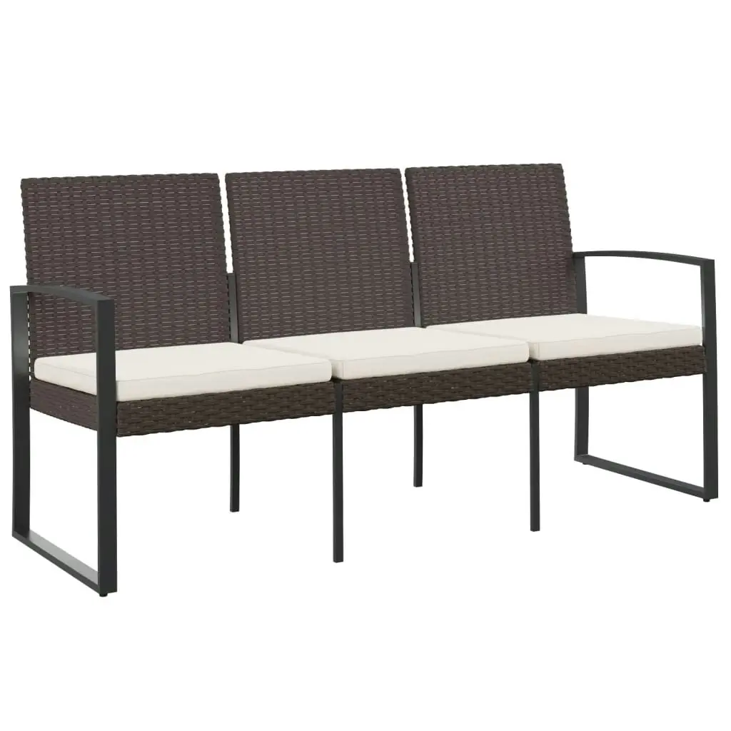 3-Seater Garden Bench with Cushions Brown PP Rattan 360213