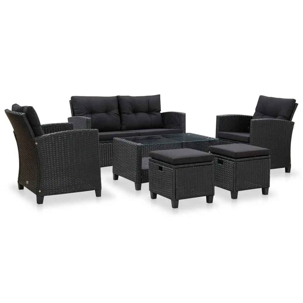 6 Piece Garden Sofa Set with Cushions Poly Rattan Black 46151