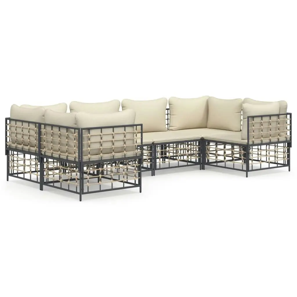 6 Piece Garden Lounge Set with Cushions Anthracite Poly Rattan 3186796