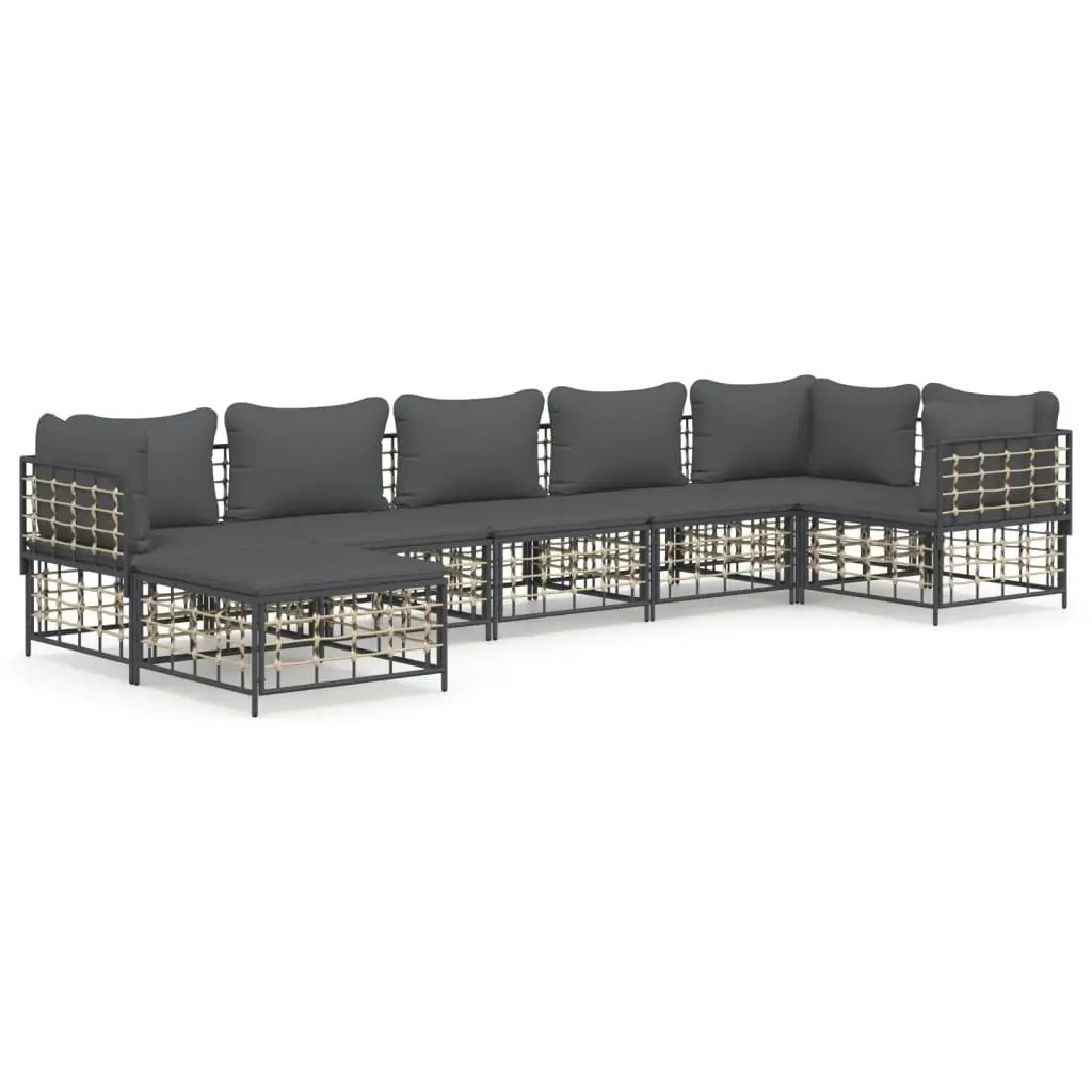 7 Piece Garden Lounge Set with Cushions Anthracite Poly Rattan 3186775