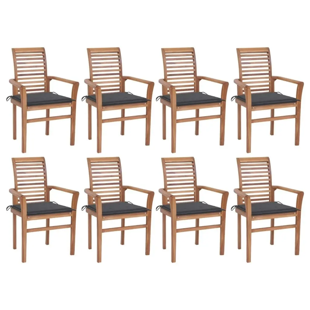 Dining Chairs 8 pcs with Anthracite Cushions Solid Teak Wood 3072973