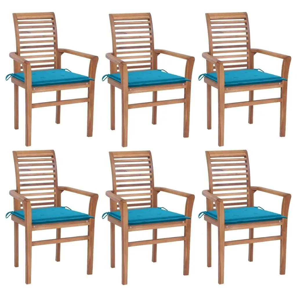 Dining Chairs 6 pcs with Blue Cushions Solid Teak Wood 3072950