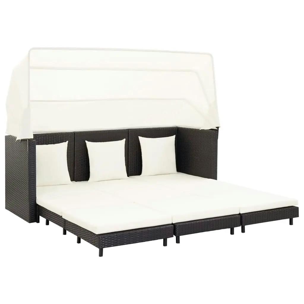 Extendable 3-Seater Sofa Bed with Roof Poly Rattan Black 46075