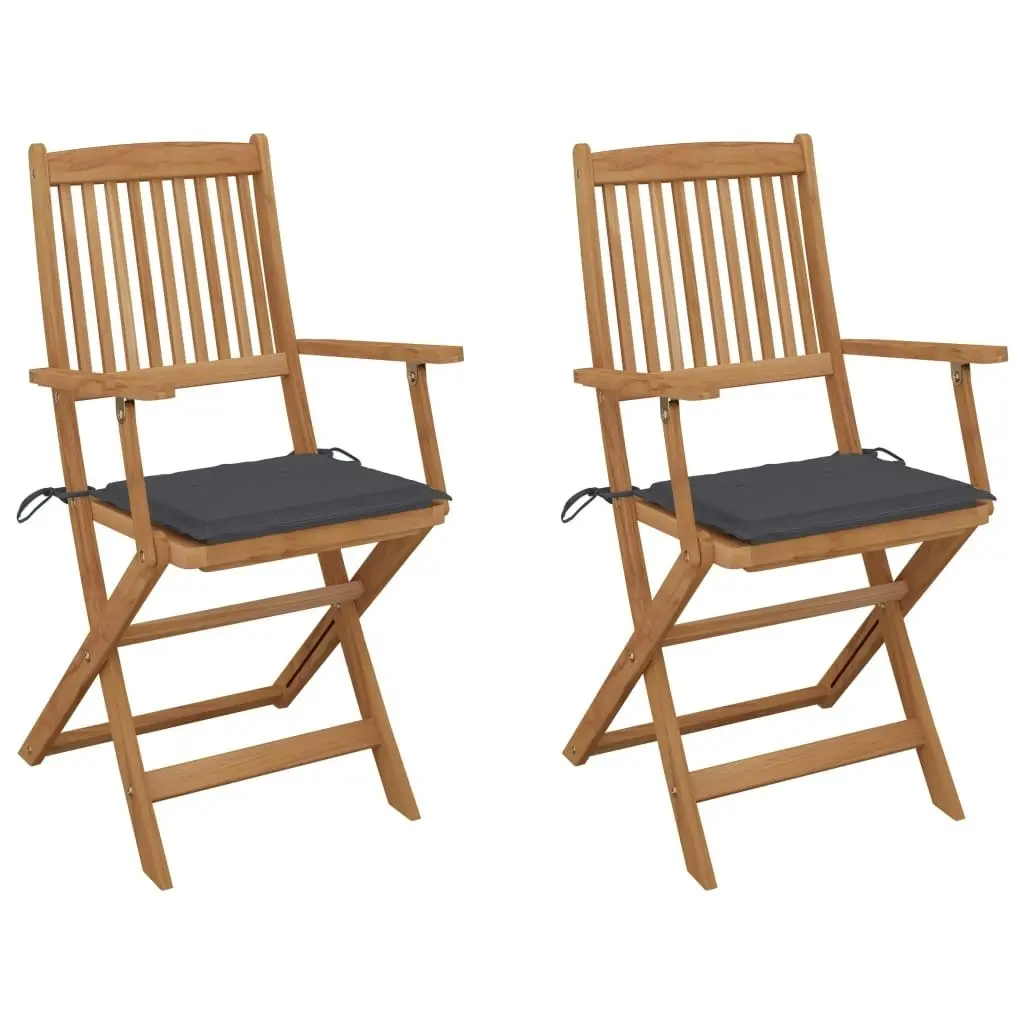 Folding Garden Chairs 2 pcs with Cushions Solid Wood Acacia 3064590