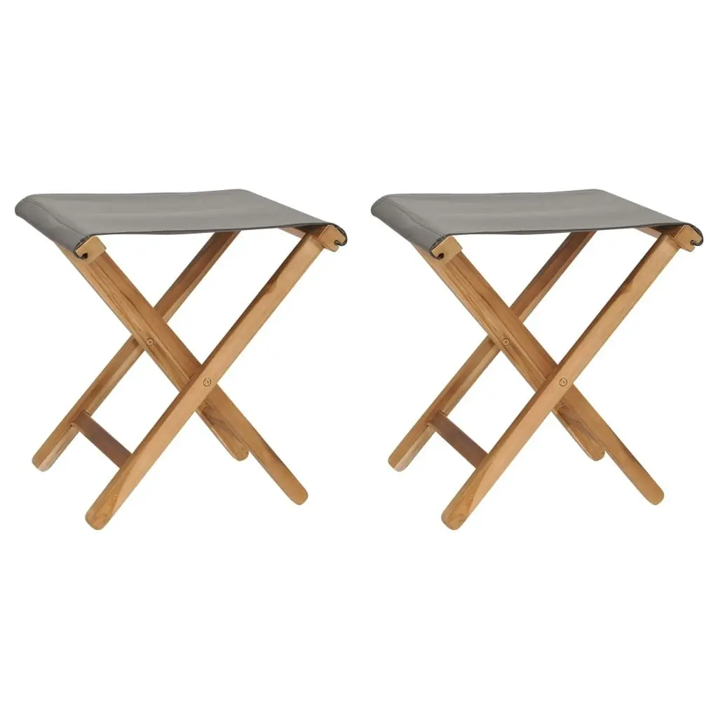 Folding Chairs 2 pcs Solid Teak Wood and Fabric Dark Grey 310670