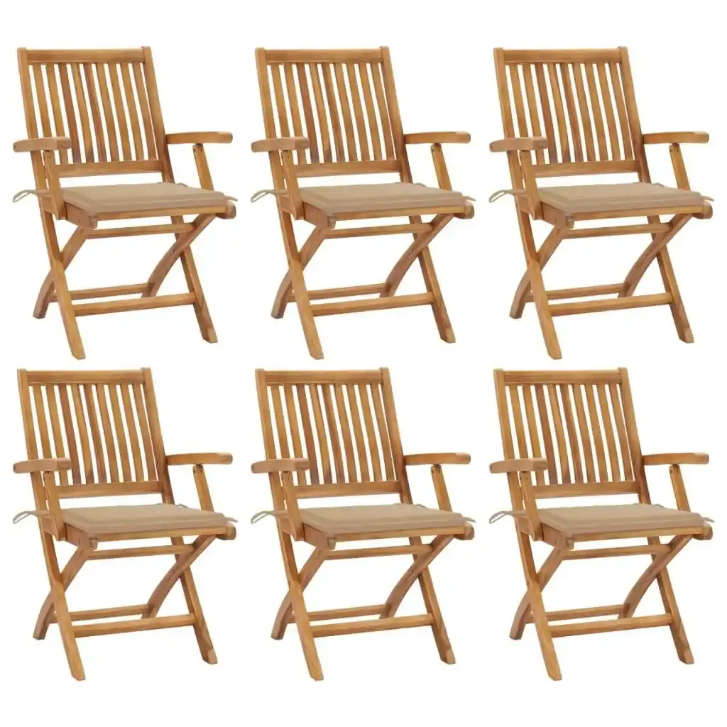 Folding Garden Chairs with Cushions 6 pcs Solid Teak Wood 3072753