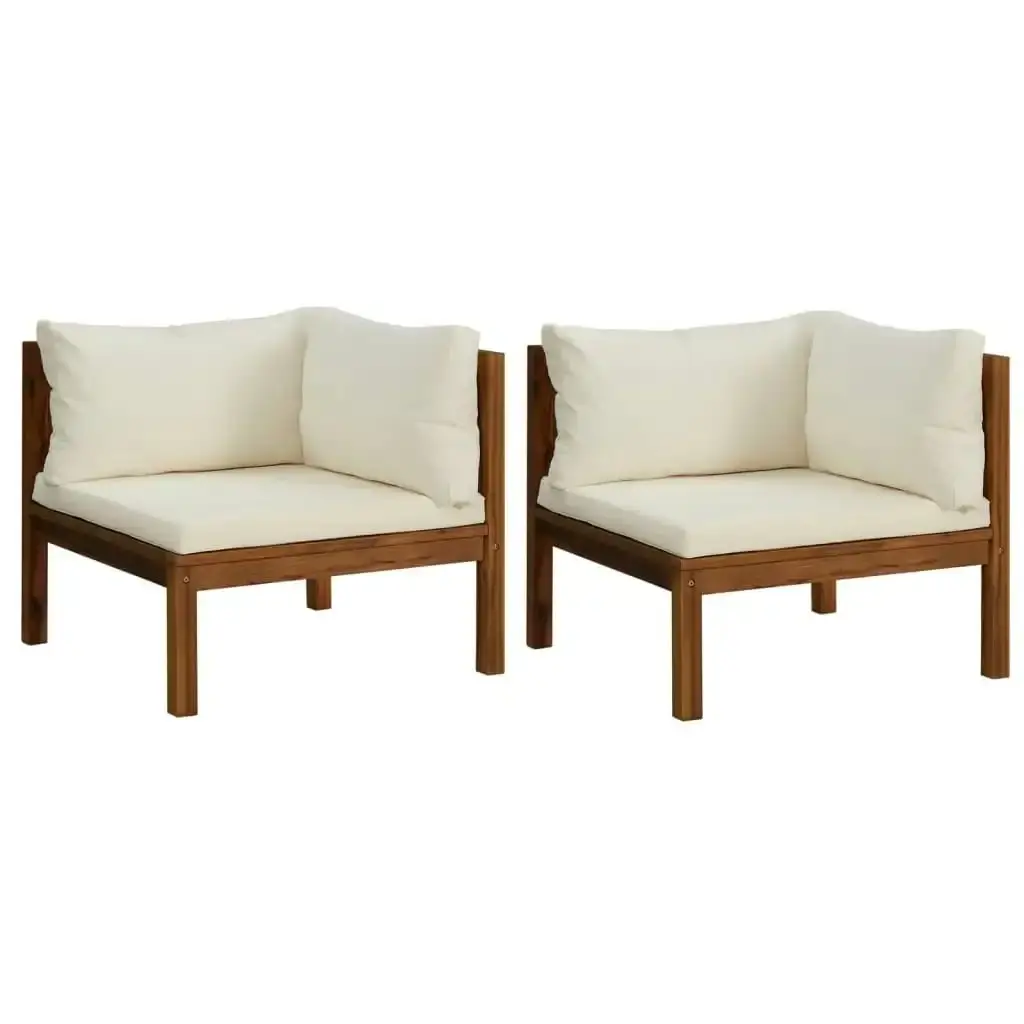 Corner Sofas 2 pcs with Cream White Cushions Solid Acacia Wood 316279