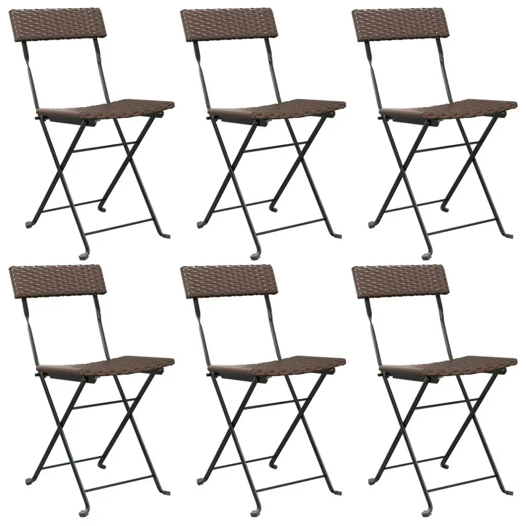 Folding Bistro Chairs 6 pcs Brown Poly Rattan and Steel 3152116