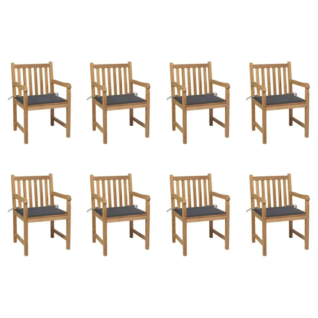 Garden Chairs 8 pcs with Anthracite Cushions Solid Teak Wood 3073058