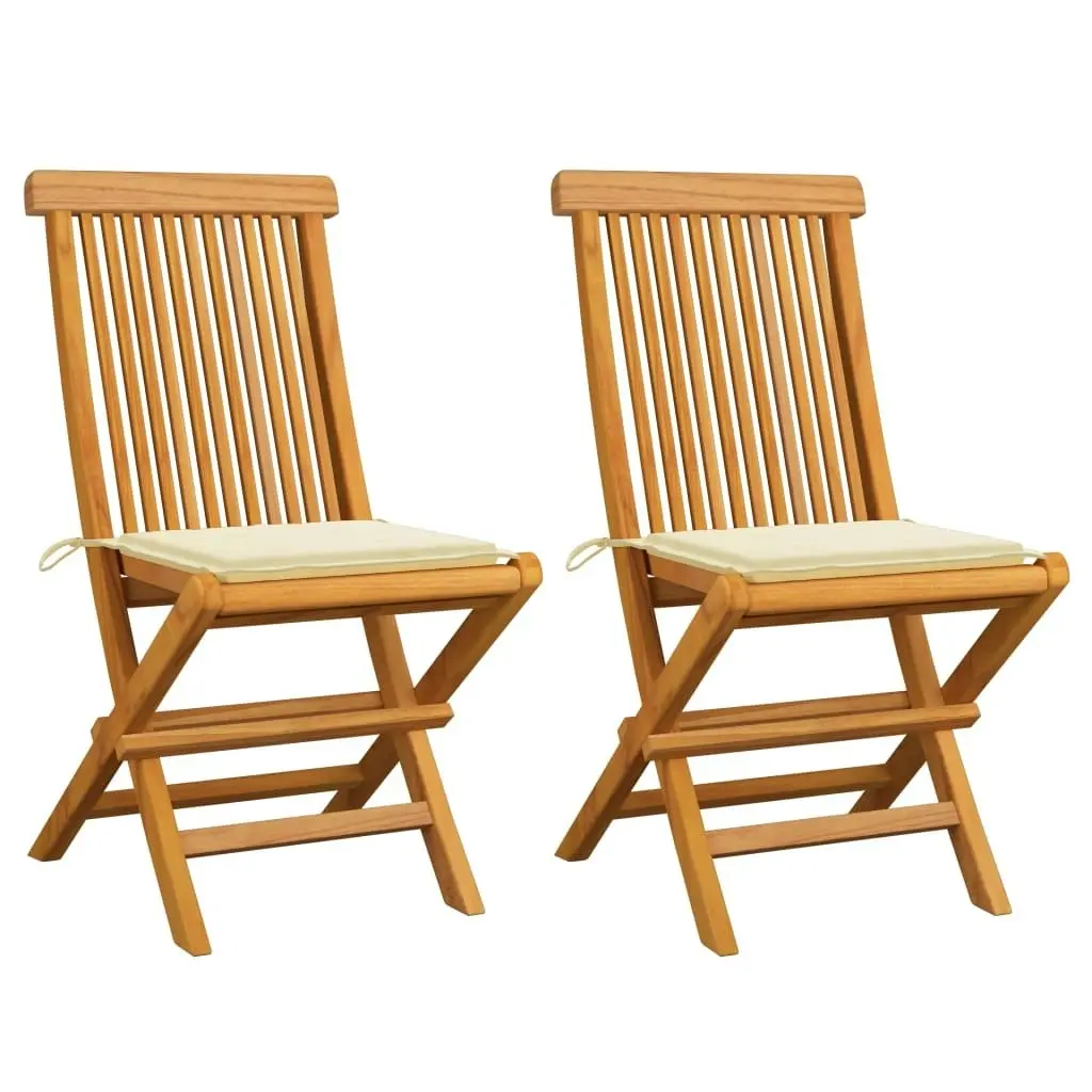 Garden Chairs with Cream Cushions 2 pcs Solid Teak Wood 3062462