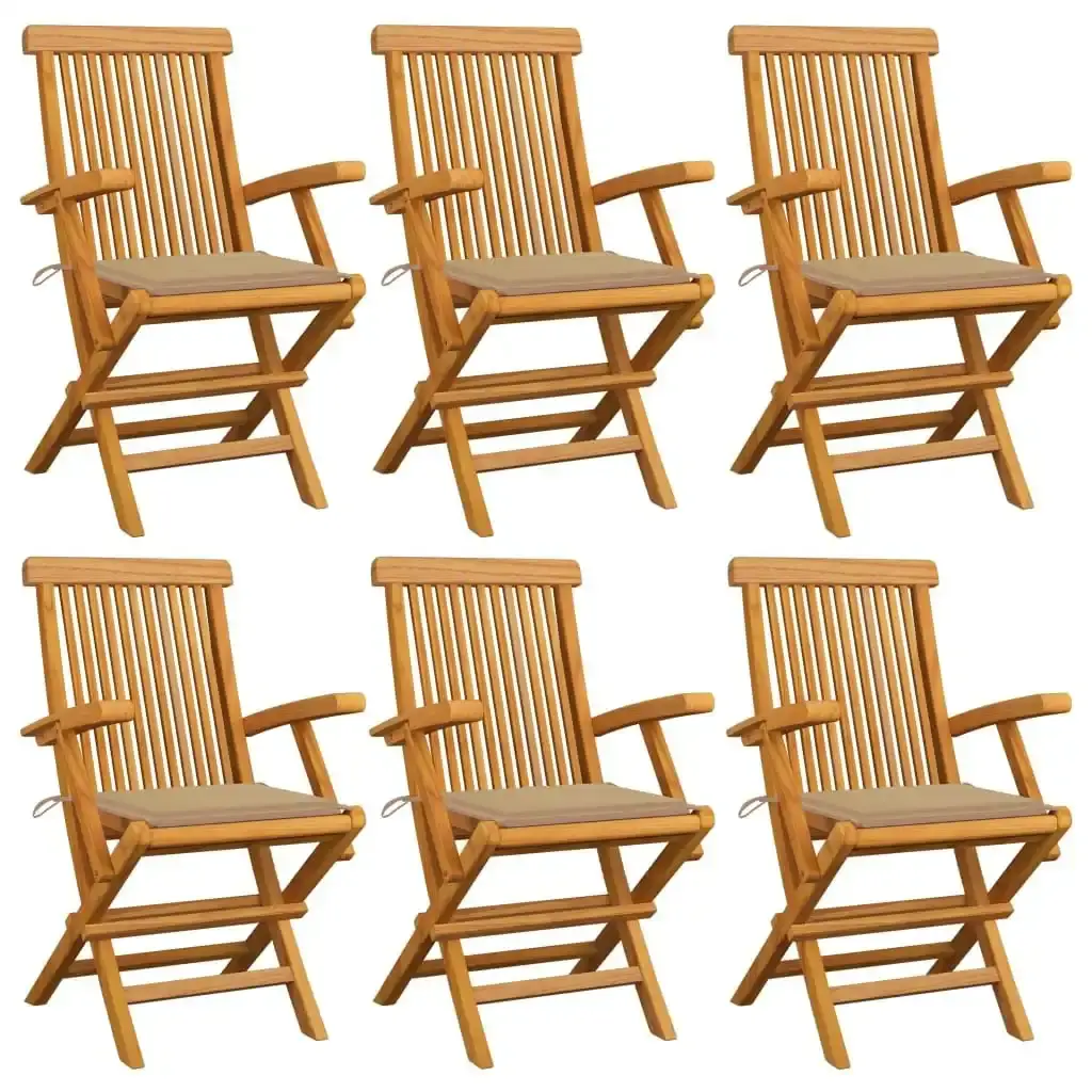 Garden Chairs with Beige Cushions 6 pcs Solid Teak Wood 3062544