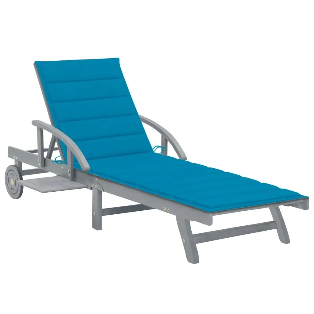 Garden Sun Lounger with Cushion Solid Acacia Wood 3061333