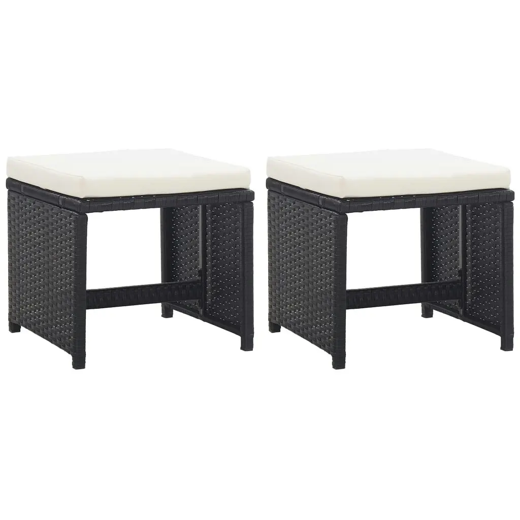 Garden Stools 2 pcs with Cushions Poly Rattan Black 46416