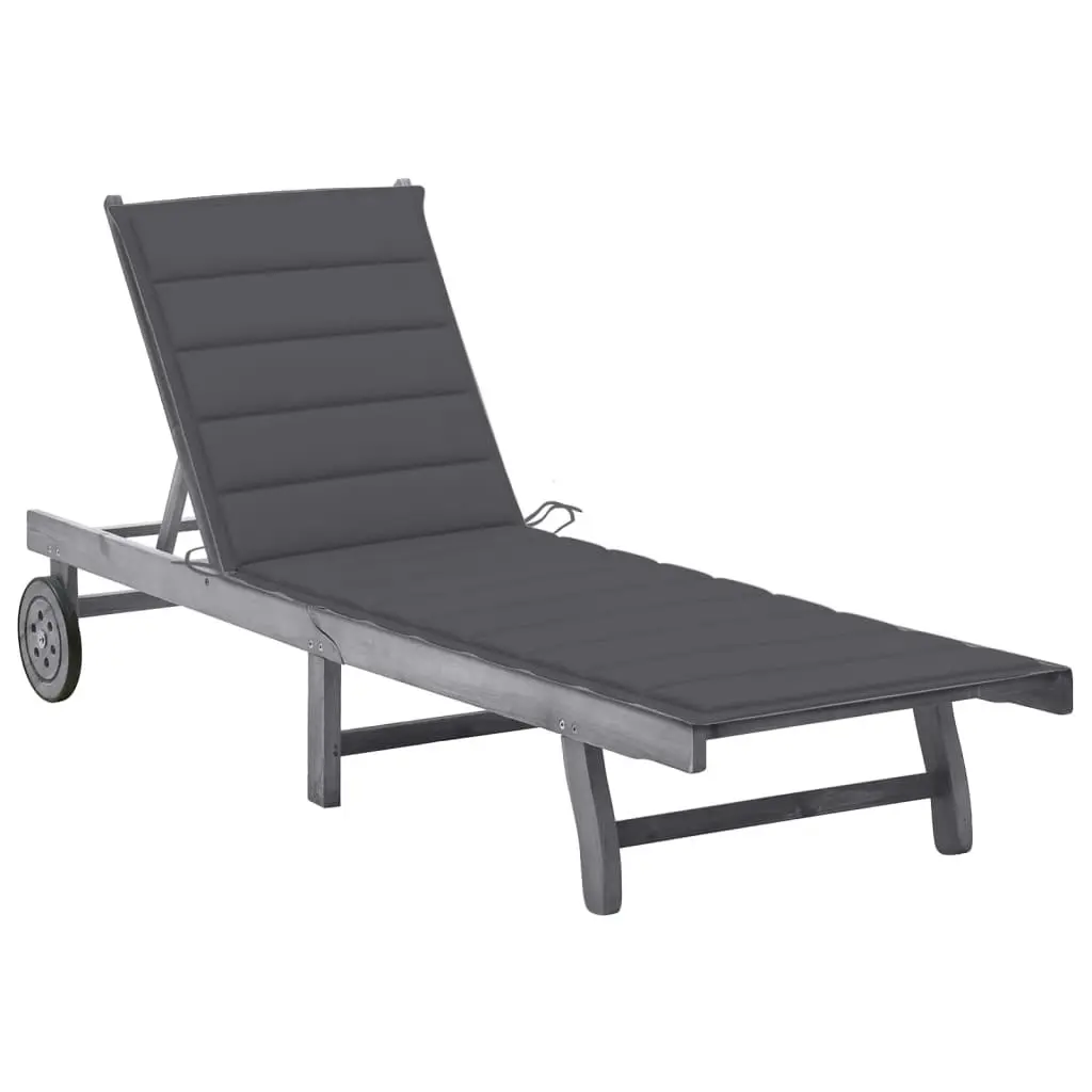 Garden Sun Lounger with Cushion Grey Solid Acacia Wood 3061359