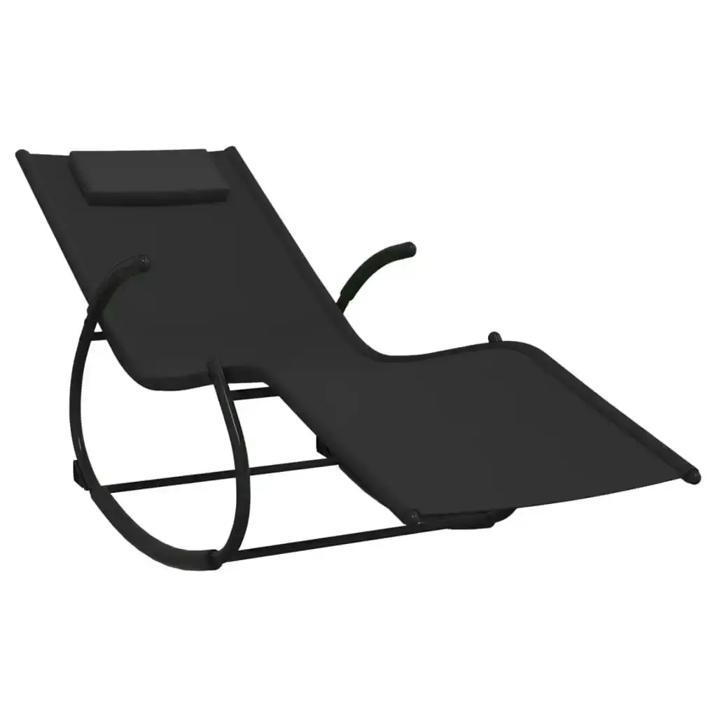 Rocking Sun Lounger Black Steel and Textilene 318112