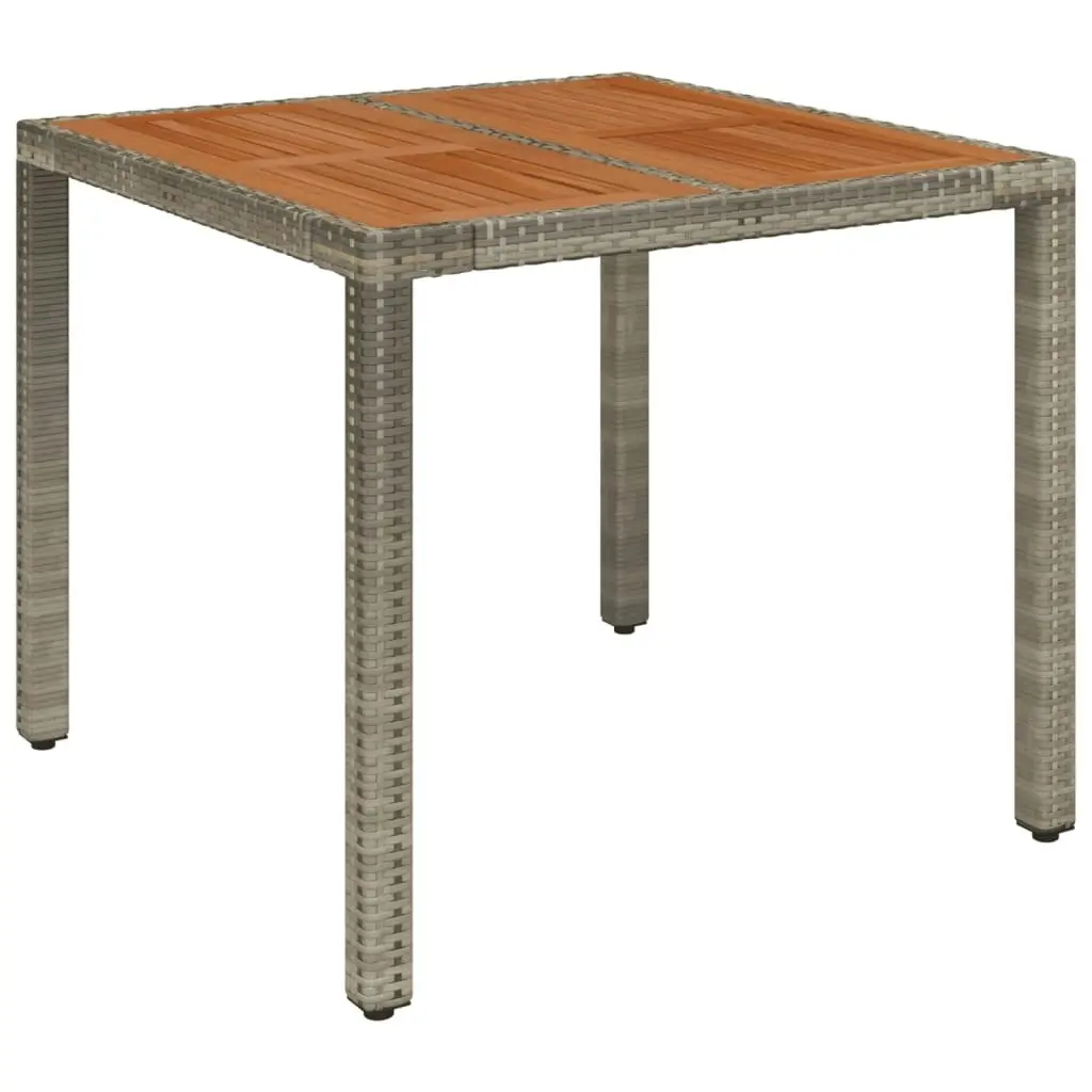 Garden Table with Wooden Top Grey 90x90x75 cm Poly Rattan 319898