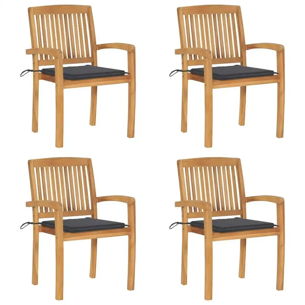 Stacking Garden Chairs with Cushions 4 pcs Solid Teak Wood 3073210