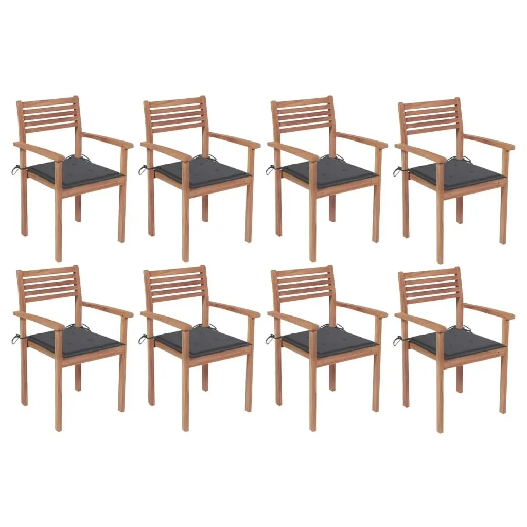 Stackable Garden Chairs with Cushions 8 pcs Solid Teak Wood 3072600