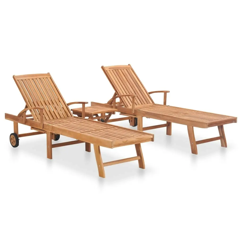 Sun Loungers 2 pcs with Table Solid Teak Wood 3051437