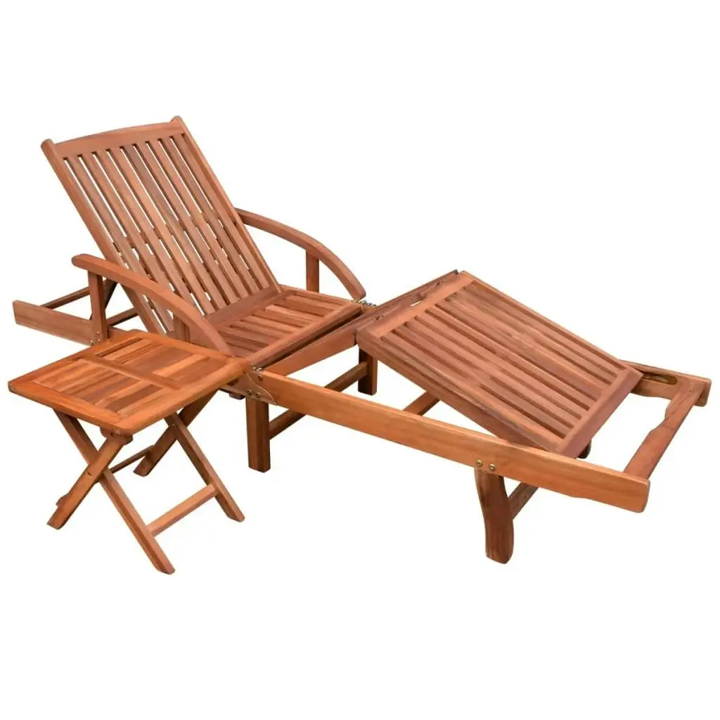 Sun Lounger with Table Solid Acacia Wood 42594